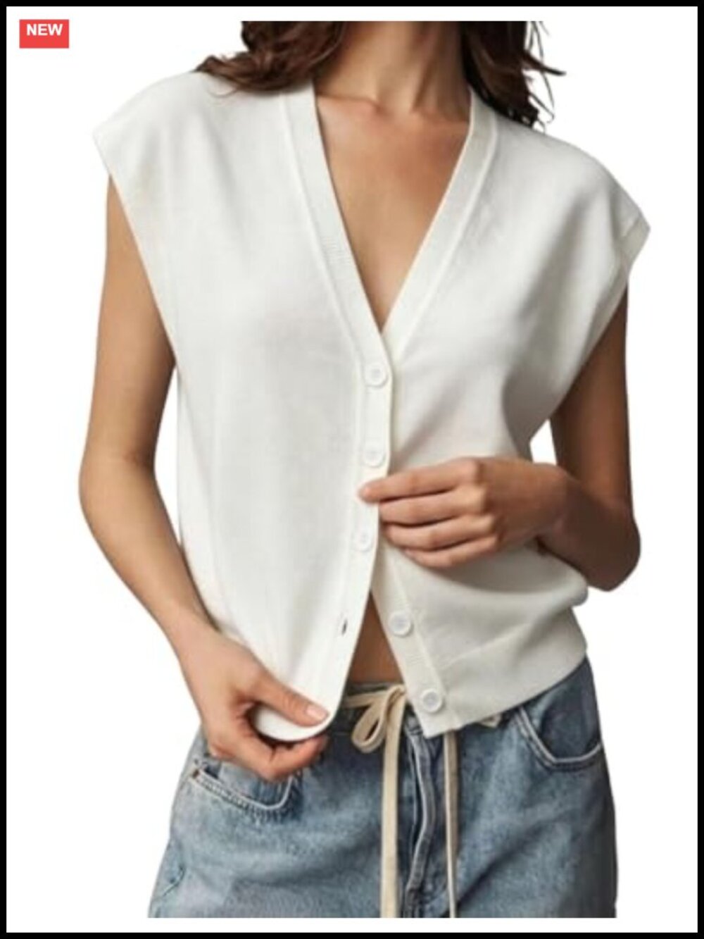 Women's Cap Sleeve V Neck Cardigan Sweater Vest Lightweight Acrylic